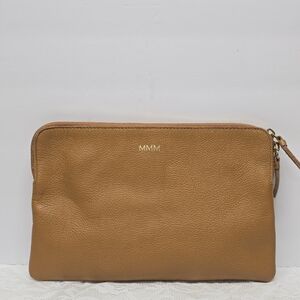 Mark & Graham Everyday Genuine Tan Leather Zip Pouch Clutch Minimalist Neutral